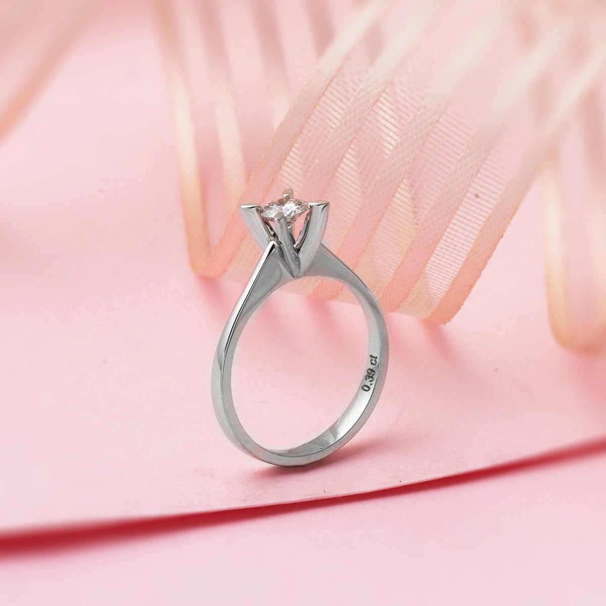 14K White Gold 0.39 Ct G Tone Almond Prong Solitaire Diamond Ring