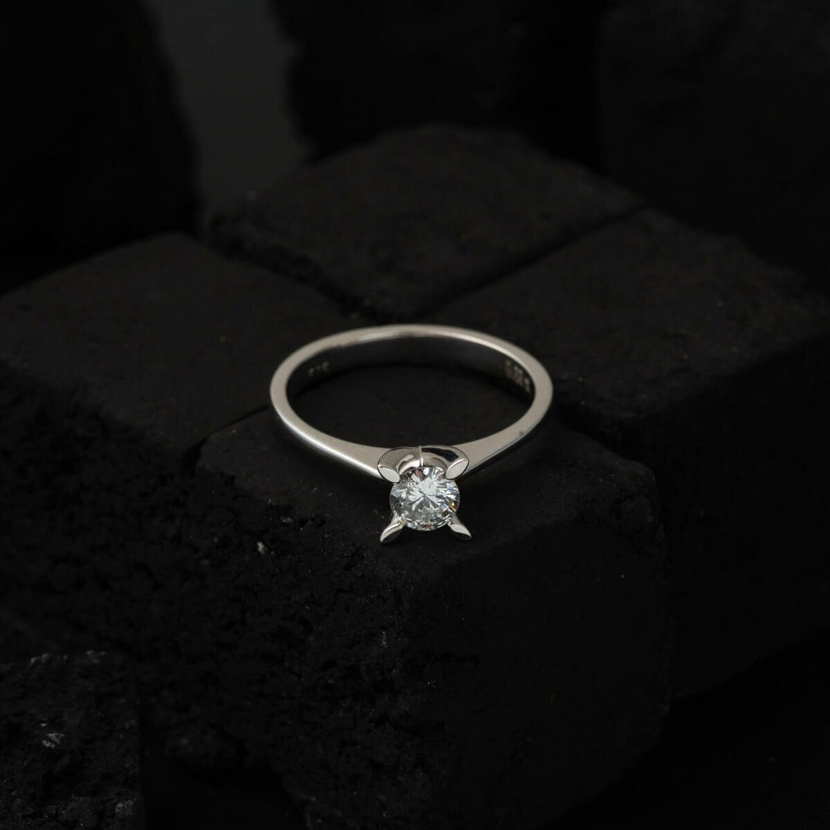 14K White Gold 0.39 Ct G Tone Almond Prong Solitaire Diamond Ring