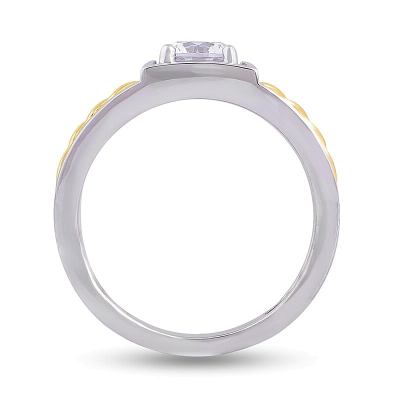 1.0 CT. TW Diamond Solitaire Braid Signet-Style Ring in 10K Two-Tone Gold