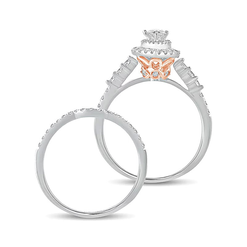 1.0 CT. TW Pear-Shaped Diamond Double Frame Bridal Set in 10K Two-Tone Gold