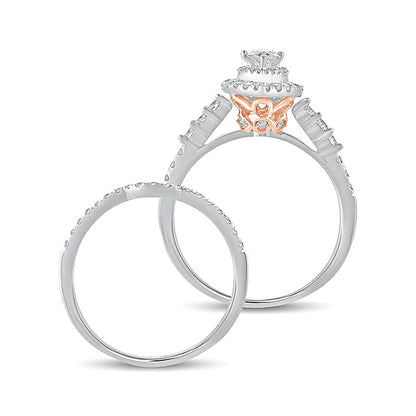 1.0 CT. TW Pear-Shaped Diamond Double Frame Bridal Set in 10K Two-Tone Gold
