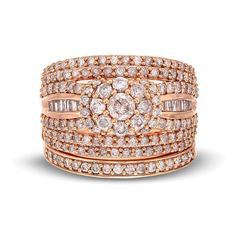 1.75 CT. TW Multi-Diamond Multi-Row Bridal Set in 10K Rose Gold