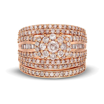 1.75 CT. TW Multi-Diamond Multi-Row Bridal Set in 10K Rose Gold