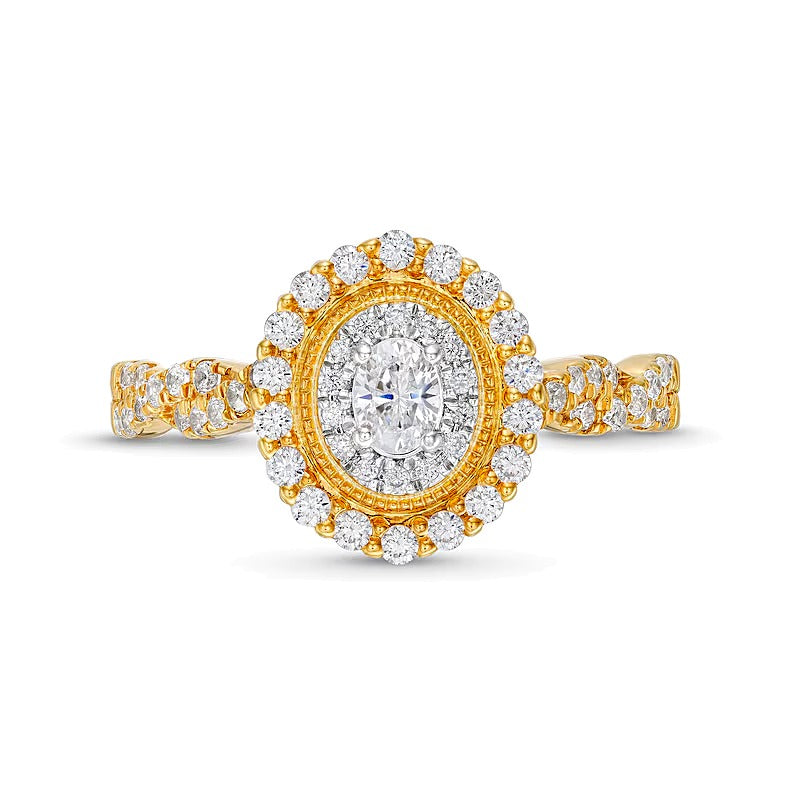 0.63 CT. TW Oval Diamond Vintage-Style Frame Twist Shank Engagement Ring in 10K Gold