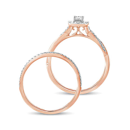 0.5 CT. TW Emerald-Cut Diamond Frame Twist Shank Bridal Set in 10K Rose Gold