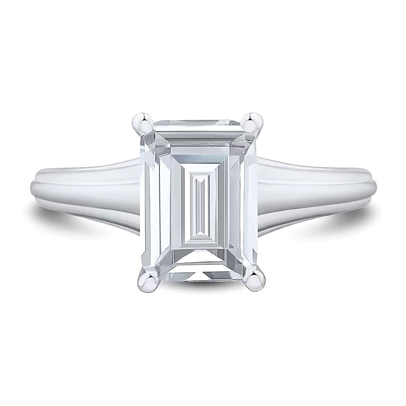 2.5 CT. Emerald-Cut Lab-Grown Diamond Solitaire Ribbed Shank Engagement Ring in 14K White Gold (F/VS2)