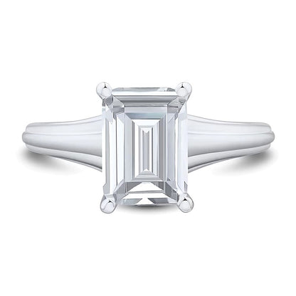 2.5 CT. Emerald-Cut Lab-Grown Diamond Solitaire Ribbed Shank Engagement Ring in 14K White Gold (F/VS2)