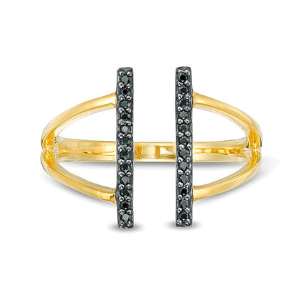 0.1 CT. TW Black Diamond Double Bar Open Split Shank Ring in 10K Gold