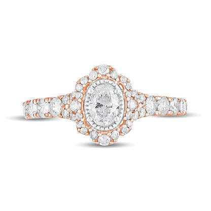 1.0 CT. TW Oval Diamond Scallop Frame Vintage-Style Engagement Ring in 14K Rose Gold