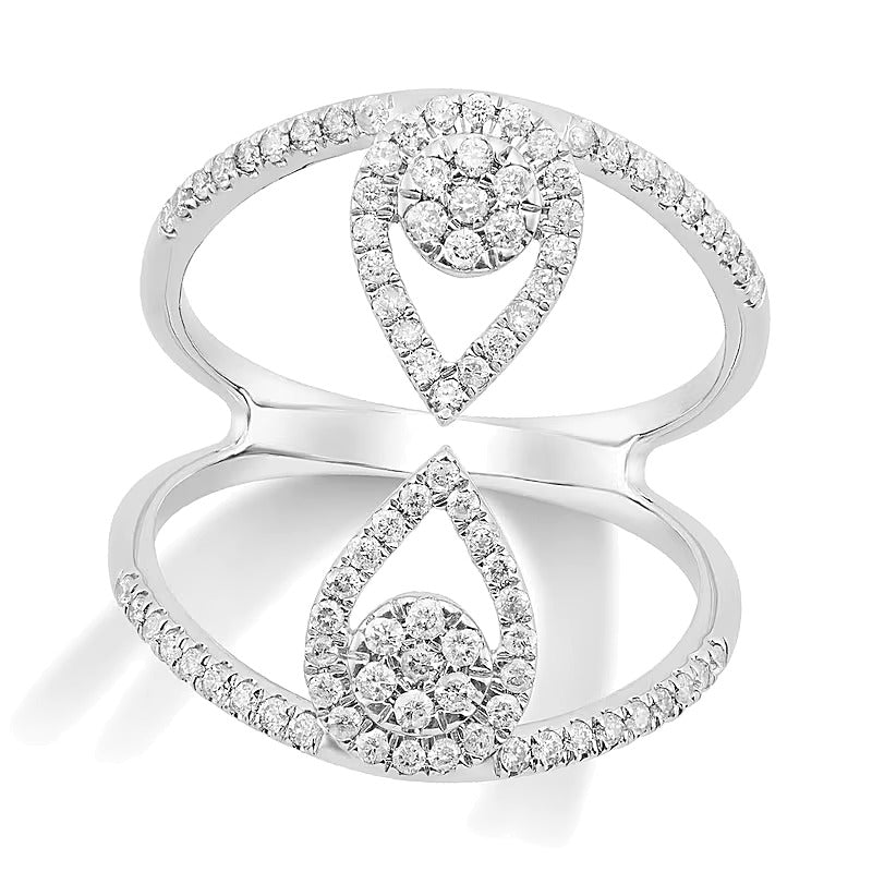 0.5 CT. TW Multi-Diamond Mirrored Teardrop Open Shank Ring in 10K White Gold