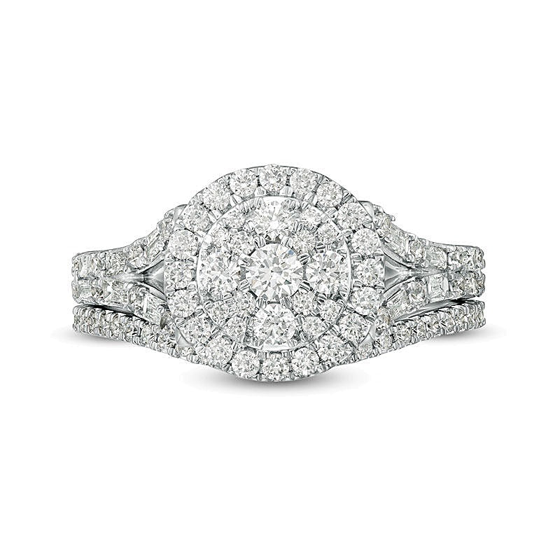 1.0 CT. TW Multi-Diamond Frame Bridal Set in 10K White Gold