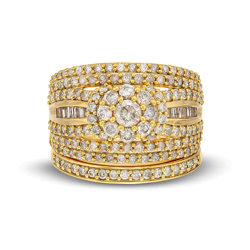 1.75 CT. TW Multi-Diamond Multi-Row Bridal Set in 10K Gold