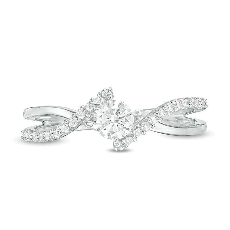 0.5 CT. TW Diamond Bypass Crossover Shank Engagement Ring in 10K White Gold