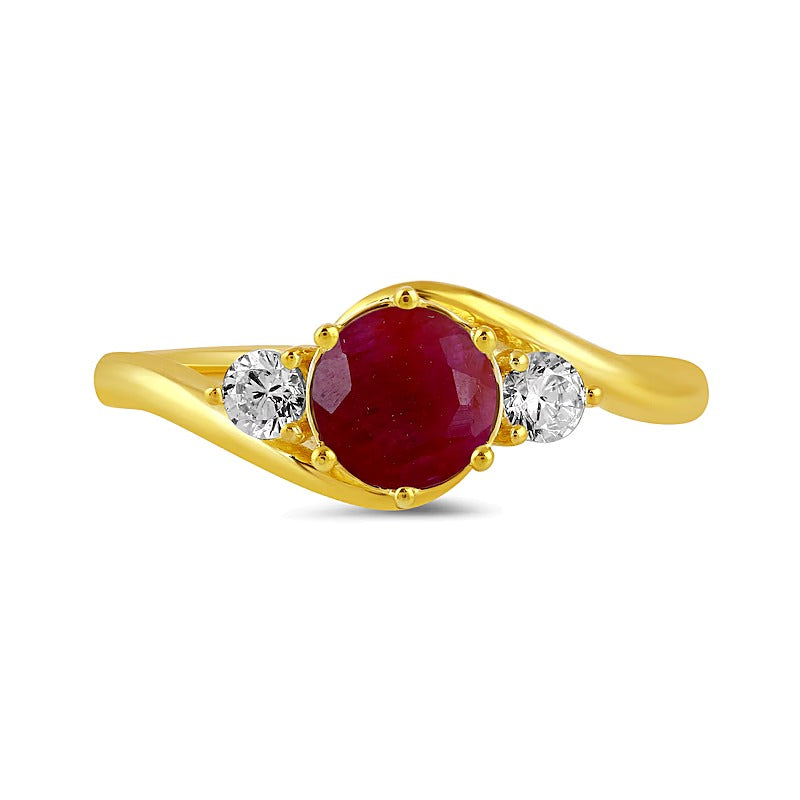 6.0mm Ruby and 0.2 CT. TW Lab-Grown Diamond Three Stone Bypass Ring in 14K Gold
