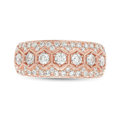1.0 CT. TW Diamond Seven Stone Hexagon Frame Vintage-Style Anniversary Band in 10K Rose Gold