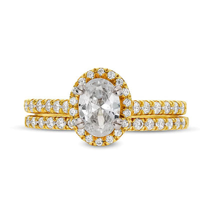 1.33 CT. TW Oval Lab-Grown Diamond Frame Bridal Set in 14K Gold (F/SI2)