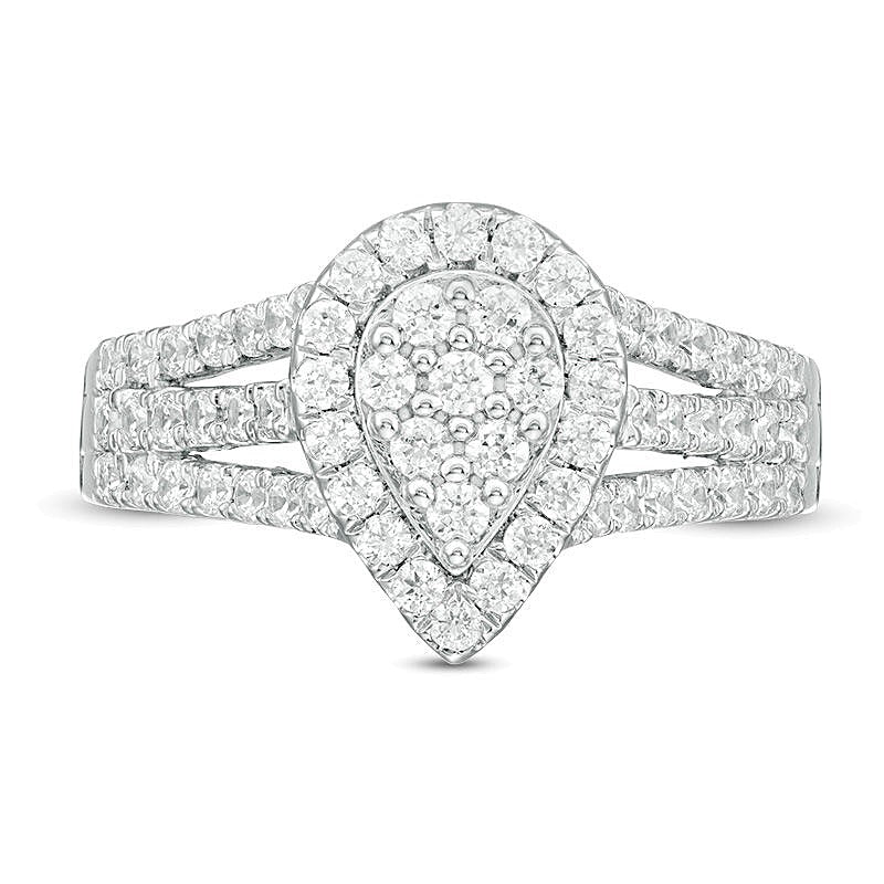 0.95 CT. T.W. Pear-Shaped Multi-Diamond Frame Multi-Row Ring in 10K White Gold