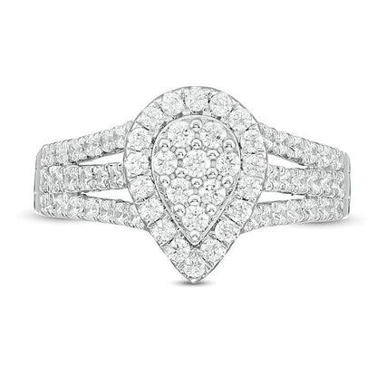 0.95 CT. T.W. Pear-Shaped Multi-Diamond Frame Multi-Row Ring in 10K White Gold