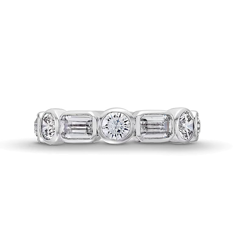 2.63 CT. TW Emerald-Cut and Round Lab-Grown Diamond Bezel-Set Anniversary Band in 14K White Gold (F/VS2)