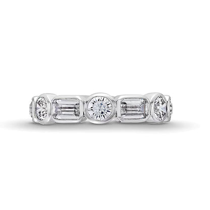 2.63 CT. TW Emerald-Cut and Round Lab-Grown Diamond Bezel-Set Anniversary Band in 14K White Gold (F/VS2)