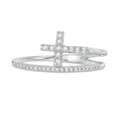 0.17 CT. TW Diamond Cross Split Shank Stacked Ring in 10K White Gold
