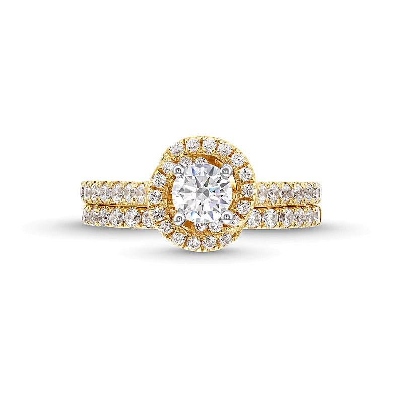 1.17 CT. TW Diamond Swirl Frame Bridal Set in 14K Gold