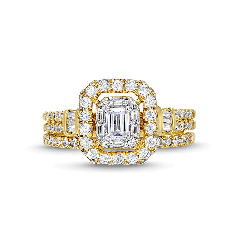 1.0 CT. TW Emerald-Cut Diamond Double Row Bridal Set in 10K Gold