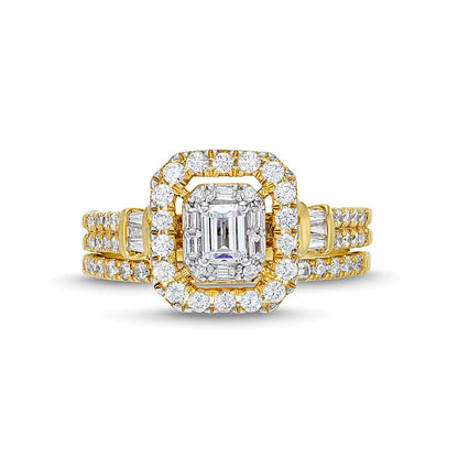 1.0 CT. TW Emerald-Cut Diamond Double Row Bridal Set in 10K Gold