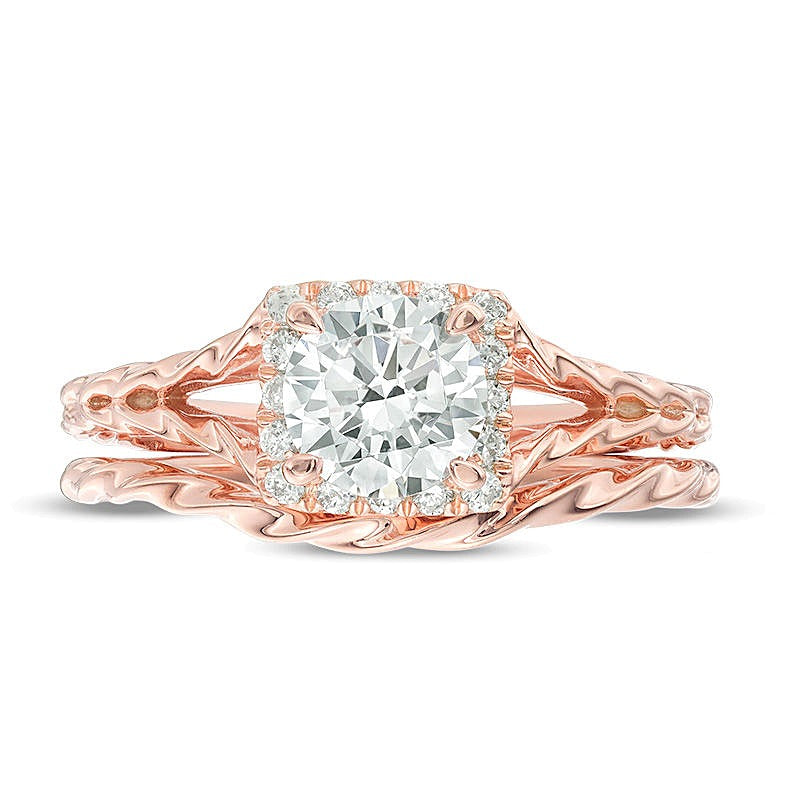 1.17 CT. TW Diamond Square Frame Twist Rope Bridal Set in 14K Rose Gold