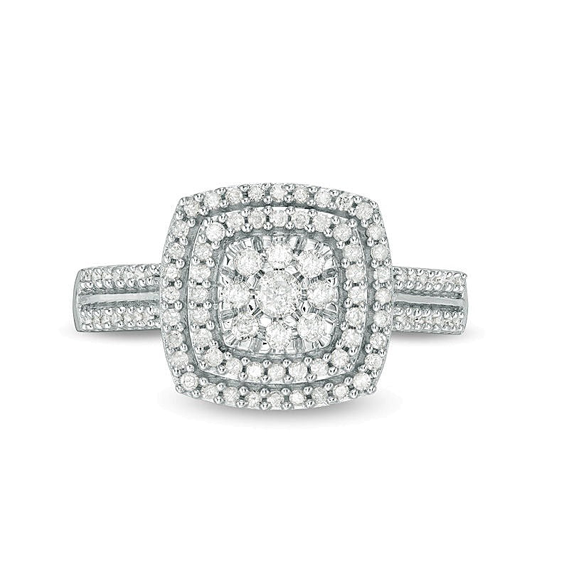 0.38 CT. TW Diamond Double Cushion Frame Ring in 10K White Gold