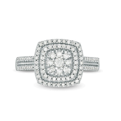 0.38 CT. TW Diamond Double Cushion Frame Ring in 10K White Gold