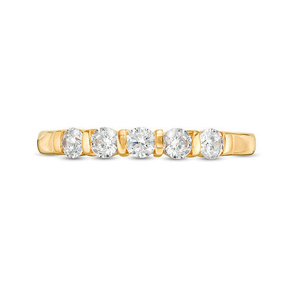 0.5 CT. TW Diamond Five Stone Vertical Bar Anniversary Band in 10K Gold