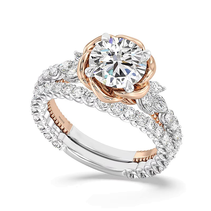 MATCHING BAND ONLY 2.75 CT. TW Lab-Grown Diamond Rose with Leaf Engagement Ring in 14K Two-Tone Gold (Copy)