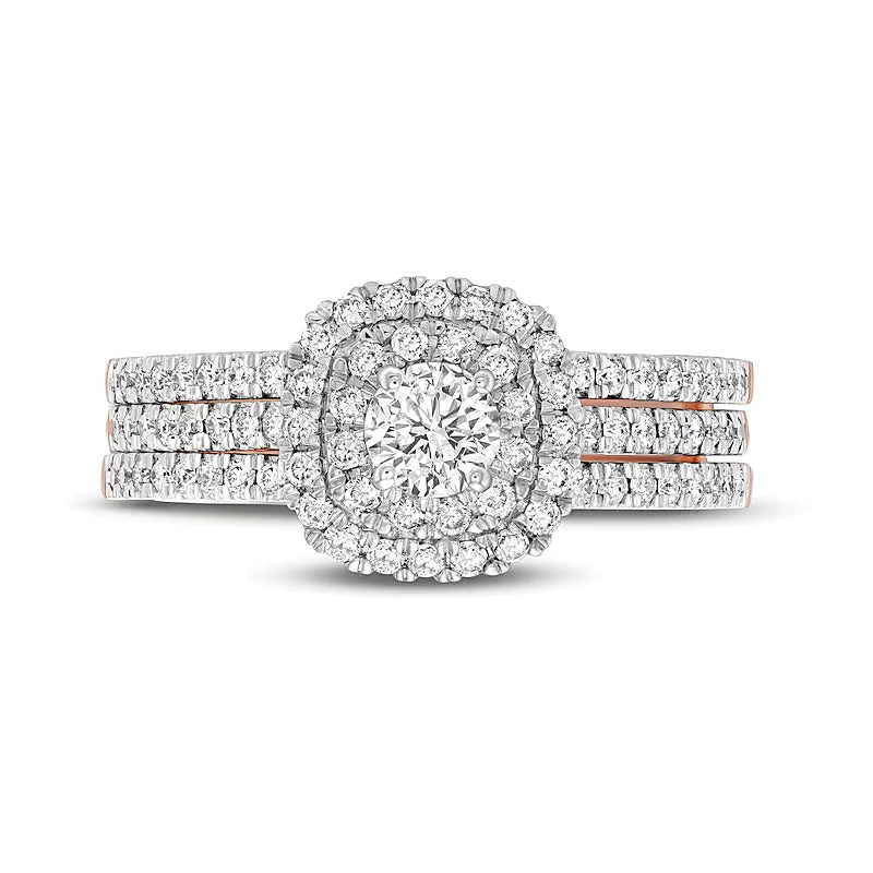 1.0 CT. TW Diamond Double Frame Multi-Row Bridal Set in 10K Rose Gold