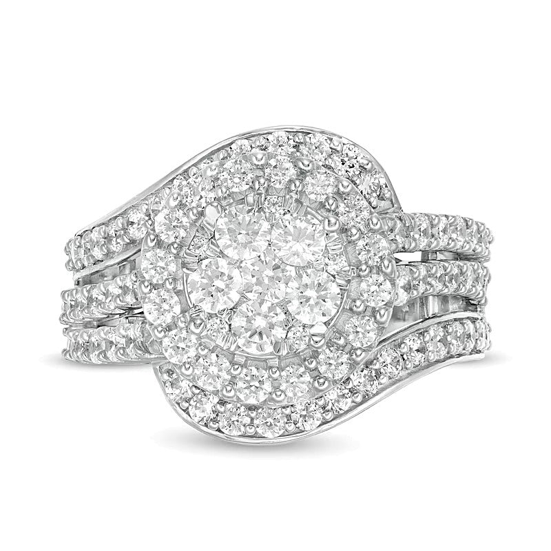 2.0 CT. TW Composite Diamond Bypass Multi-Row Split Shank Engagement Ring in 10K White Gold