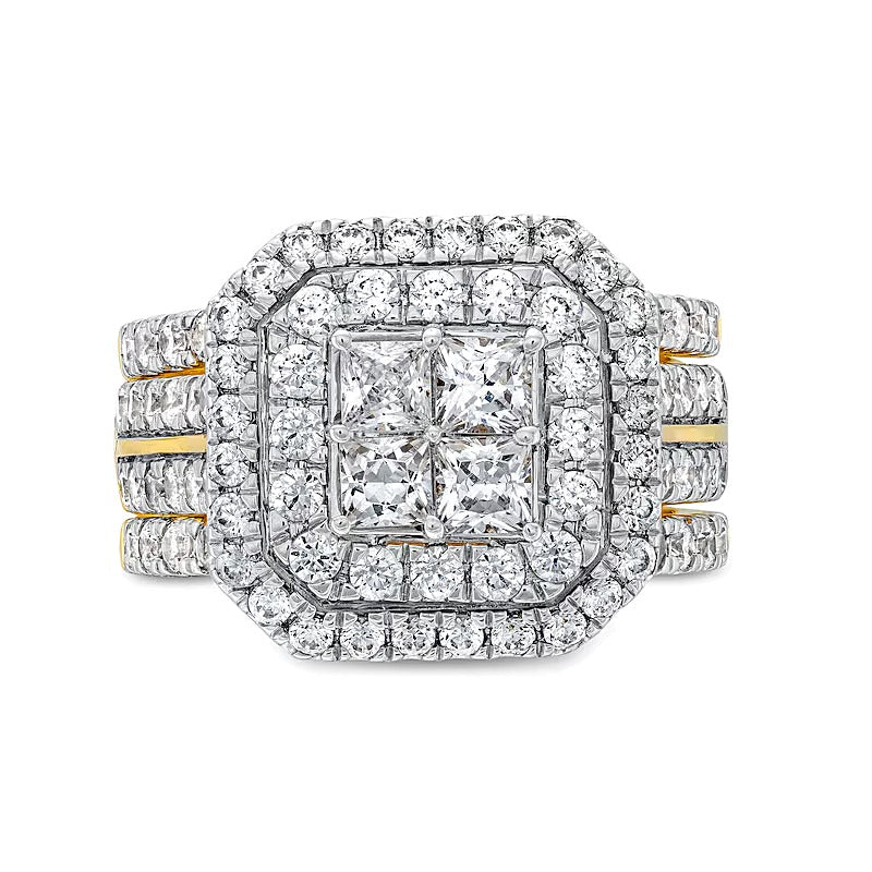 3.0 CT. TW Multi-Diamond Composite Framed Three-Piece Bridal Set in 14K Gold