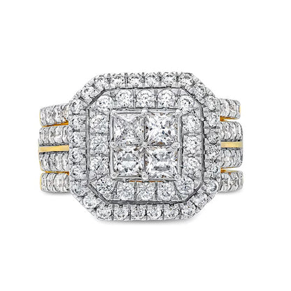 3.0 CT. TW Multi-Diamond Composite Framed Three-Piece Bridal Set in 14K Gold