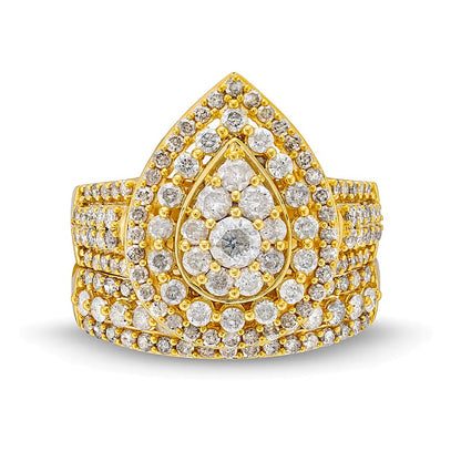 2.0 CT. TW Pear Multi-Diamond Teardrop Frame Multi-Row Bridal Set in 10K Gold