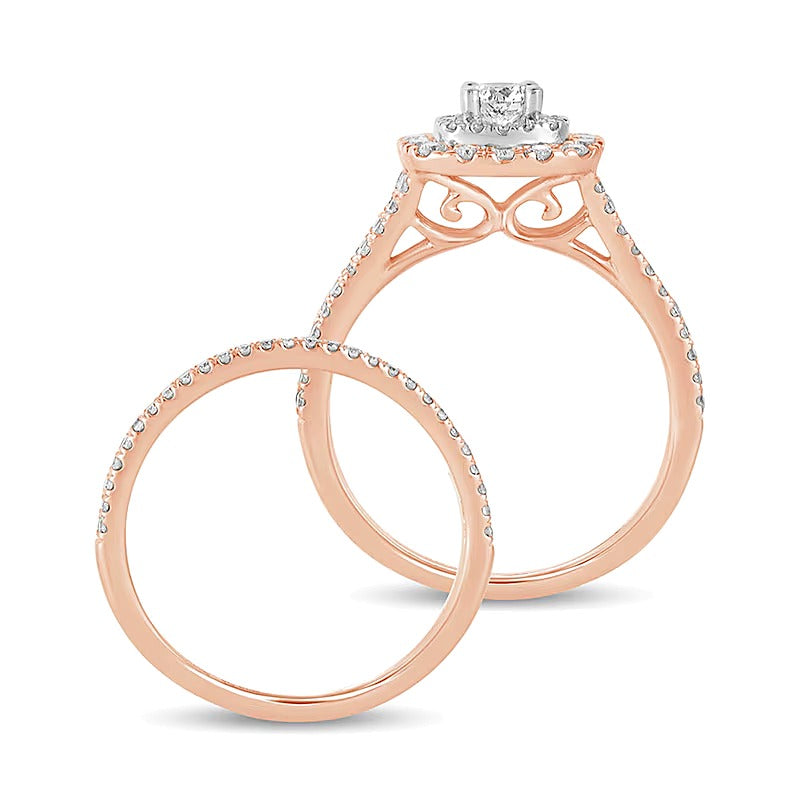 1.0 CT. TW Diamond Double Cushion-Shaped Frame Multi-Row Bridal Set in 10K Rose Gold
