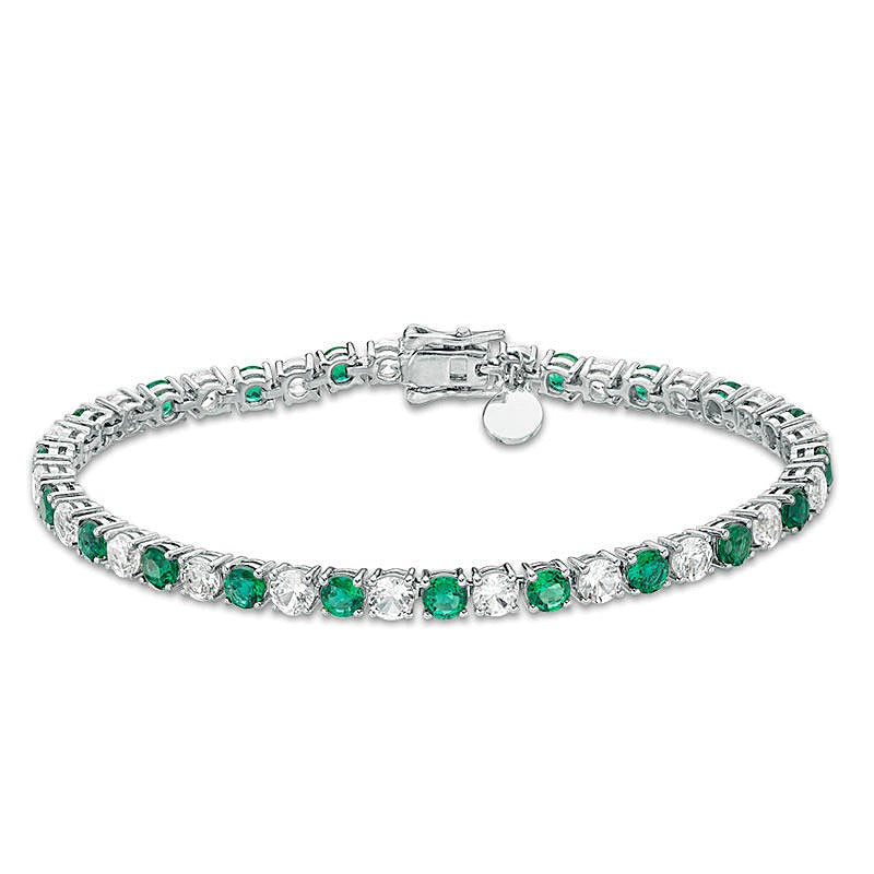 4.0mm Lab-Created Emerald and White Sapphire Alternating Tennis Bracelet in Sterling Silver - 7.25"