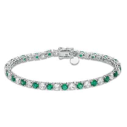 4.0mm Lab-Created Emerald and White Sapphire Alternating Tennis Bracelet in Sterling Silver - 7.25"