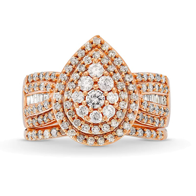 1.25 CT. TW Pear Multi-Diamond Teardrop Bow-Tie Bridal Set in 10K Rose Gold