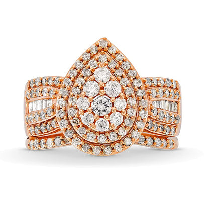 1.25 CT. TW Pear Multi-Diamond Teardrop Bow-Tie Bridal Set in 10K Rose Gold