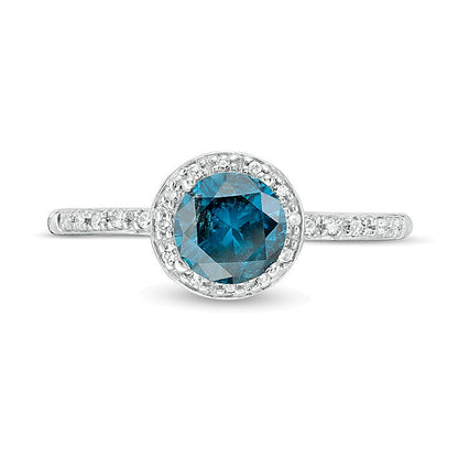 1.0 CT. TW Enhanced Blue and White Diamond Frame Engagement Ring in 14K White Gold