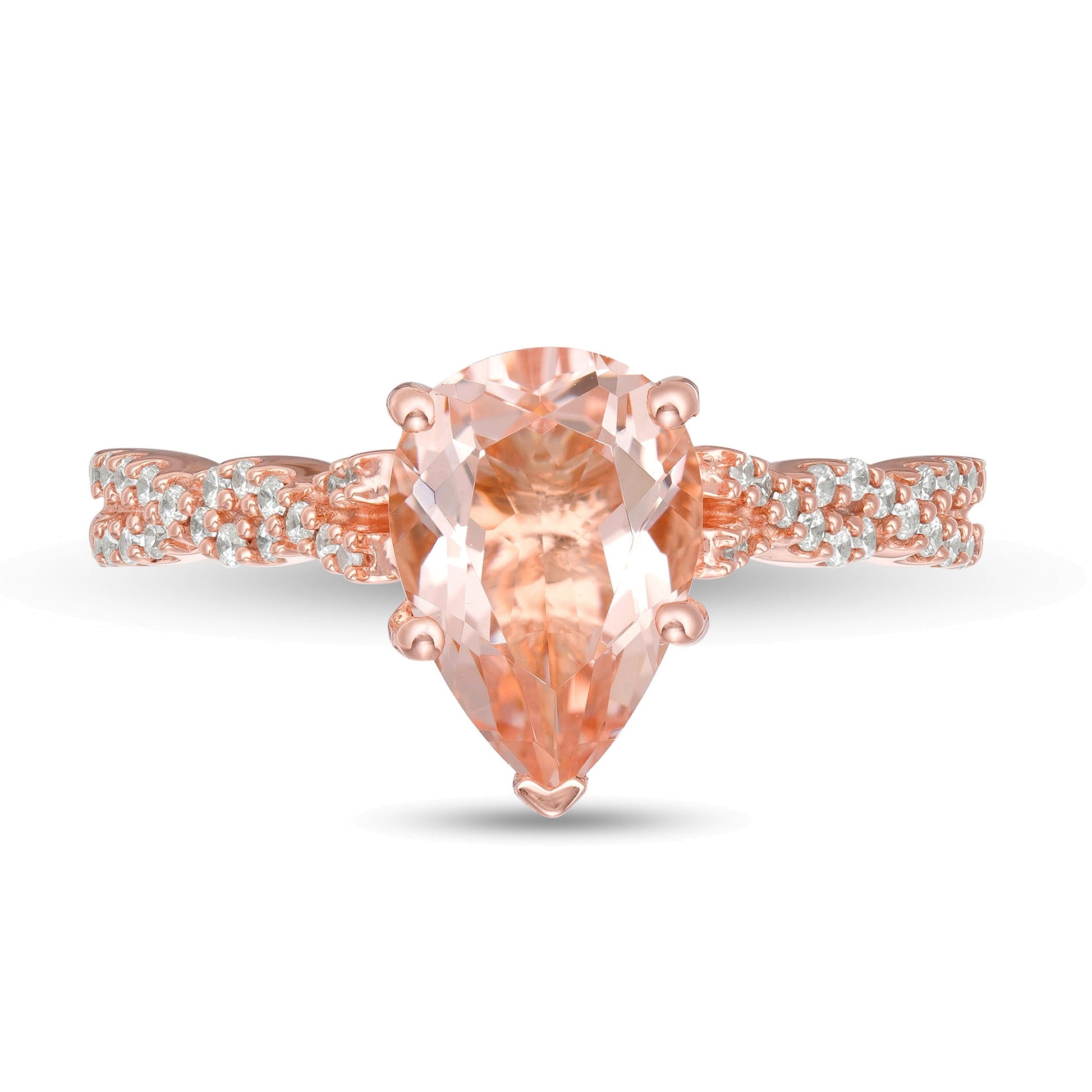 Pear-Shaped Morganite and 0.2 CT. TW Diamond Twist Shank Engagement Ring in 10K Rose Gold