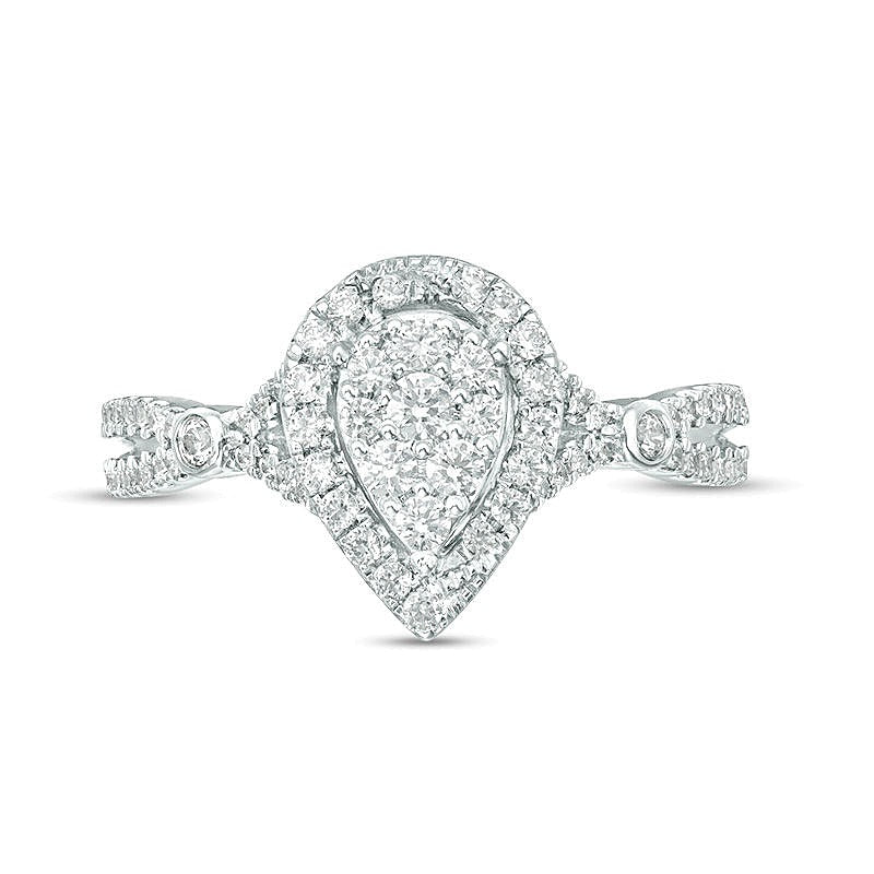 0.5 CT. TW Multi-Diamond Pear-Shaped Frame Split Shank Ring in 10K White Gold