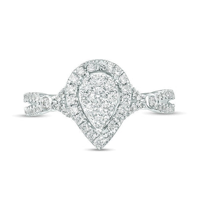 0.5 CT. TW Multi-Diamond Pear-Shaped Frame Split Shank Ring in 10K White Gold