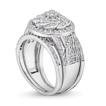 1.5 CT. TW Diamond Frame Celtic-Style Flower Bridal Set in 10K White Gold