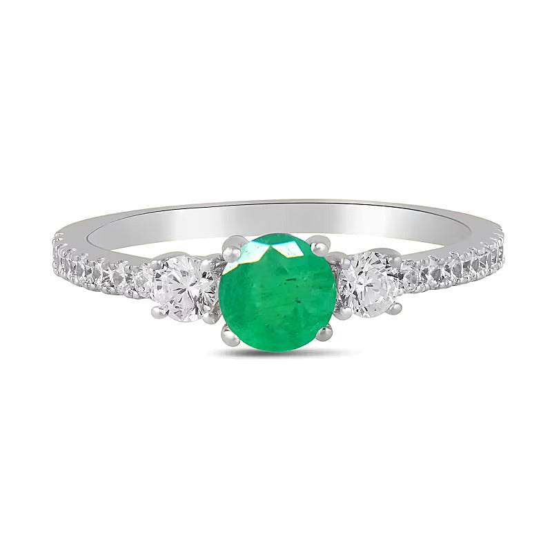 5.0mm Emerald and 0.38 CT. TW Lab-Grown Diamond Three Stone Ring in 14K White Gold