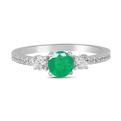 5.0mm Emerald and 0.38 CT. TW Lab-Grown Diamond Three Stone Ring in 14K White Gold